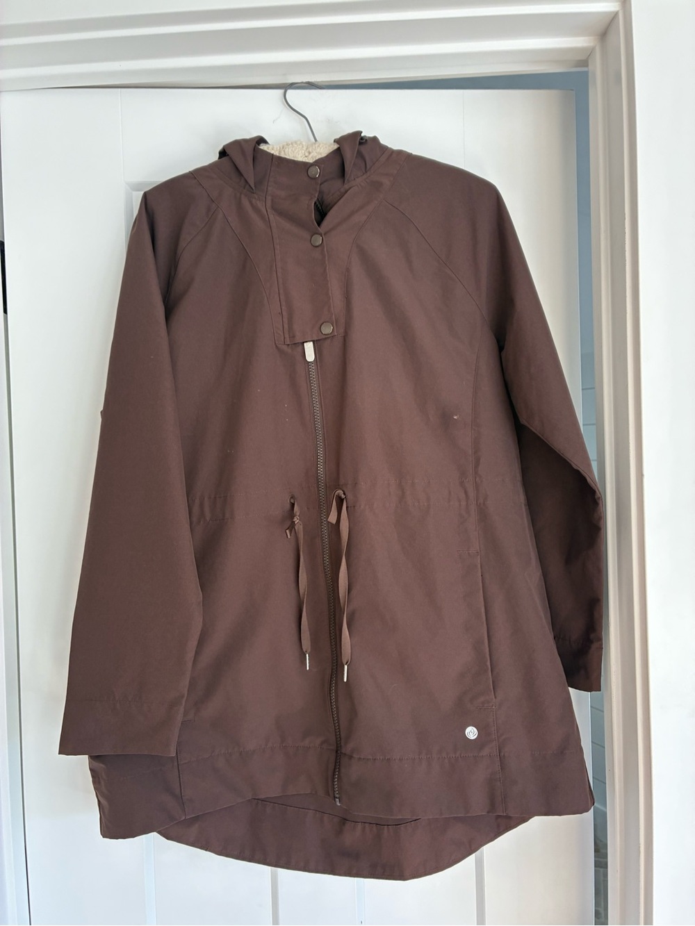 Apana Brown Hooded Anorak Jacket Lightweight Coat zip up pockets long length m